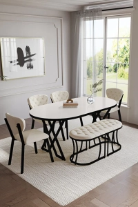 Mutfak Masası Takımı 6 Kişilik Masa Takımı Elma Avangarde Yemek Masa Takımı BENCHLİ